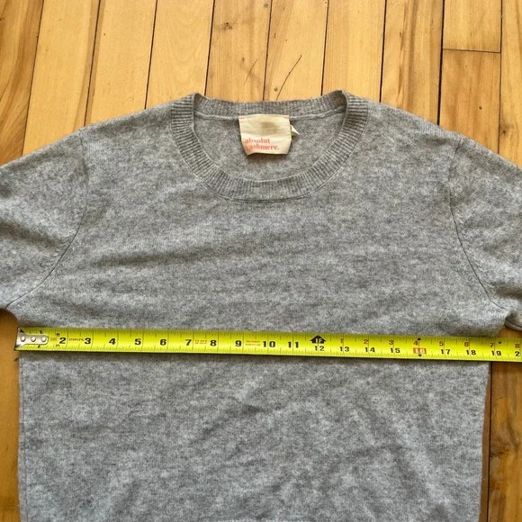 absolut cashmere grey heathered crew neck cropped sweater women's L - Picture 4 of 7
